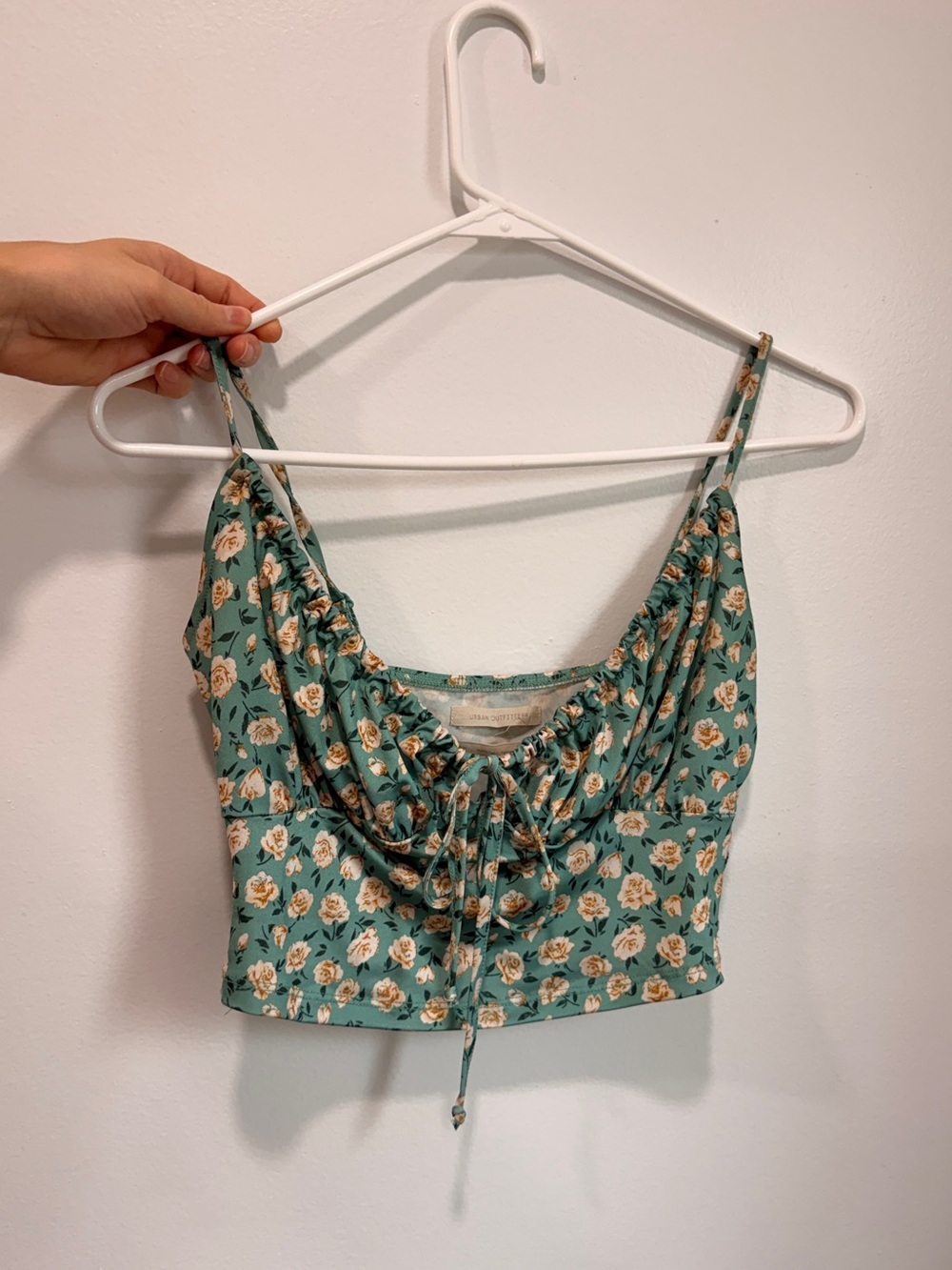 Urban Outfitters Teal Floral Drawstring Cami with adjustable neckline